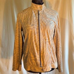Chico’s Muted Metallic Zebra Print Faux Suede Bomber Jacket Women’s Size Small